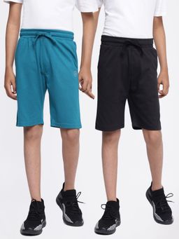 Lil Tomatoes - Boys Solid Cotton Combo Shorts Teal Black (Pack of 2)
