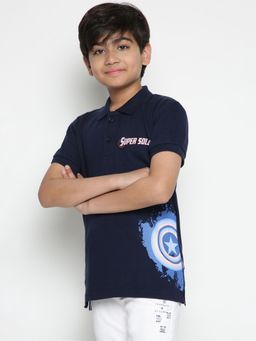 Lil Tomatoes - Boys Graphic Marvel Cotton Polo T-Shirt Navy Blue