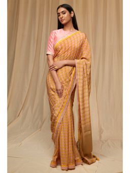Masaba - Beige Striped Wallflower Saree with Unstitched Blouse