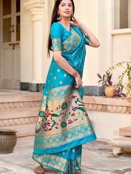 Odette - Teal Colour Traditional Wear Silk Saree with Unstitched Blouse