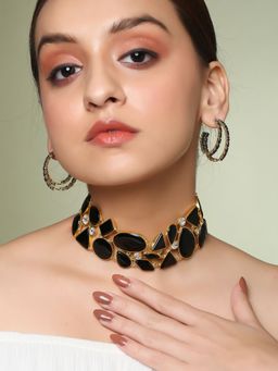 Zurooh - 18K Gold Plated Abstract Black Onyx Statement Choker