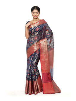 Banarasi Silk Works - Blue Zari Patola Art Saree with Unstitched Blouse