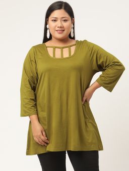 theRebelinme - Plus Size Women Olive Green Color Solid Regular Top