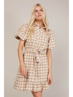 Trendyol - Stone Gingham Shirt Dress with Tye And Frill Hem (Set of 2) (UK 8)