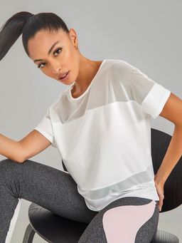Styli - White Mesh Panel Detail Activewear T-shirt