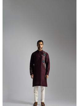 PAARSH - Men Maroon Silk Kurta With Pant