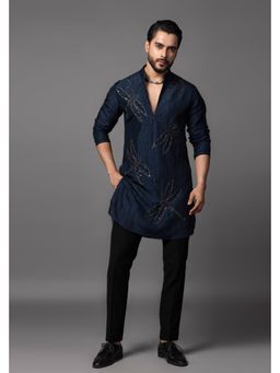 PAARSH - Men Ethereal Wings Navy Blue Kurta
