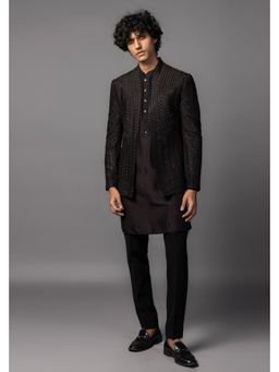PAARSH - Men Brown Orea Kurta With Pant And Coat