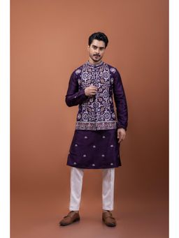 PAARSH - Men Purple Kurta With Nehru Jacket