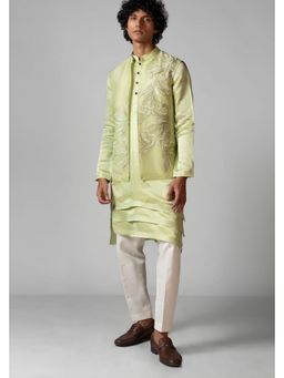 PAARSH - Men Green Flow Kurta With Nehru Jacket