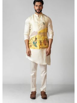 PAARSH - Men Yellow Krishna Leela Kurta With Nehru Jacket