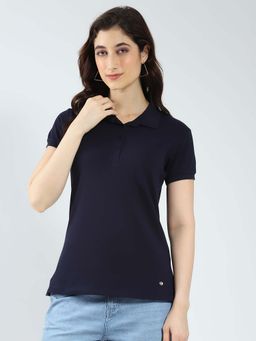 Monte Carlo - Navy Blue Women Solid Collar Neck Polo T-Shirt