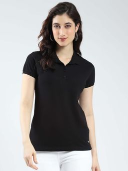 Monte Carlo - Black Women Solid Collar Neck Polo T-Shirt