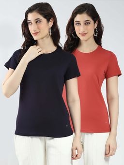 Monte Carlo - Navy Blue Women Solid Round Neck T-Shirt (Pack of 2)