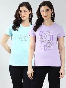 Monte Carlo - Blue Women Printed Round Neck T-Shirt (Pack of 2)