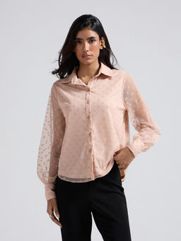 Twenty Dresses by Nykaa Fashion - Pink Polka Dots Collared Full Sleeves Shirt