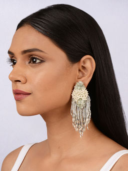 House of D'oro - The Classy Grey and White Danglers Embellished with Unique Pearls