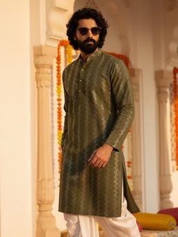 KISAH - Green Silk Blend Full Sleeves Kurta
