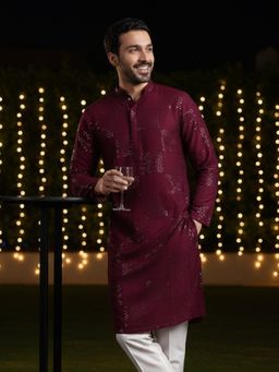 KISAH - Burgundy Cotton Blend Full Sleeves Kurta