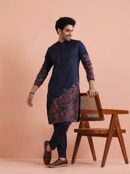 KISAH - Navy Blue Silk Blend Full Sleeves Kurta With Pant