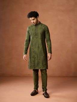KISAH - Green Silk Blend Full Sleeves Kurta With Churidar