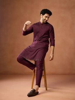 KISAH - Wine Silk Blend Full Sleeves Kurta With Pant