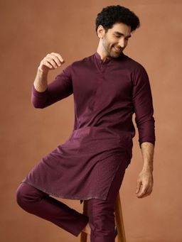 KISAH - Wine Silk Blend Full Sleeves Kurta