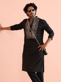 KISAH - Black Silk Blend Full Sleeves Kurta