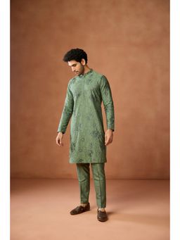 KISAH - Green Silk Blend Full Sleeves Kurta With Pant