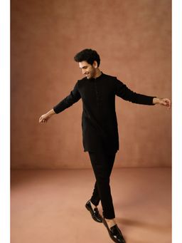 KISAH - Black Silk Blend Full Sleeves Kurta With Pant