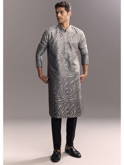 KALKI FASHION - Grey Silk Full Sleeves Kurta With Pant
