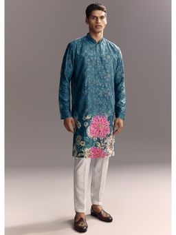 KALKI FASHION - Blue Silk Full Sleeves Kurta With Pant