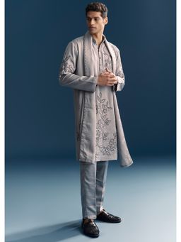KALKI FASHION - Grey Linen Full Sleeves Kurta With Dupatta & Pant