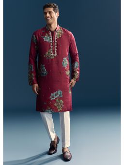 KALKI FASHION - Maroon Silk Full Sleeves Kurta With Pant