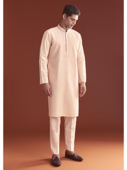 KALKI FASHION - Peach Silk Full Sleeves Kurta With Pant