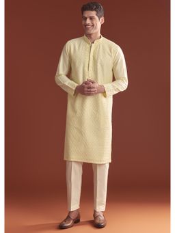 KALKI FASHION - Yellow Silk Full Sleeves Kurta With Pant