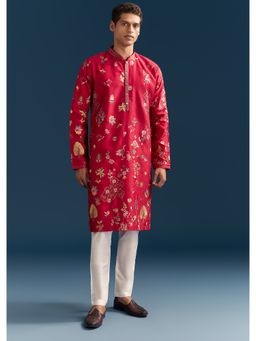 KALKI FASHION - Red Silk Full Sleeves Kurta With Pant