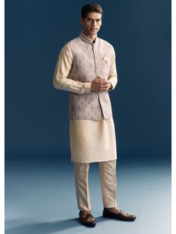 KALKI FASHION - Cream Cotton Full Sleeves Kurta With Nehru Jacket & Pant