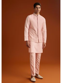 KALKI FASHION - Pink Cotton Full Sleeves Kurta With Nehru Jacket & Pant