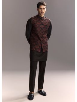 KALKI FASHION - Black Viscose Rayon Full Sleeves Kurta With Nehru Jacket & Pant