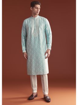 KALKI FASHION - Blue Silk Full Sleeves Kurta With Pant