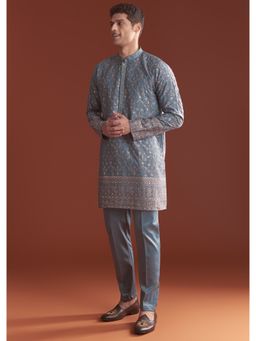 KALKI FASHION - Blue Silk Full Sleeves Kurta With Pant