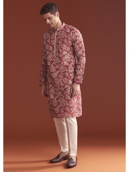 KALKI FASHION - Maroon Silk Full Sleeves Kurta With Pant