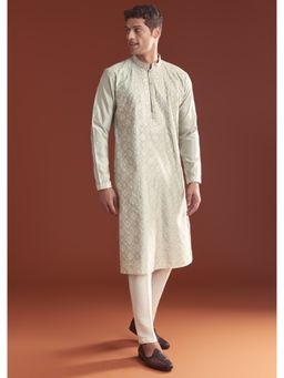 KALKI FASHION - Grey Silk Full Sleeves Kurta With Pant