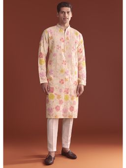 KALKI FASHION - Peach Silk Full Sleeves Kurta With Pant