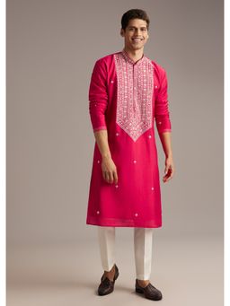 KALKI FASHION - Pink Silk Full Sleeves Kurta With Pant
