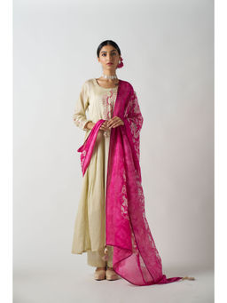 Sukruti Design - Off White Fuchsia Pink Anarkali Kurta with Pant and Dupatta (Set of 3)