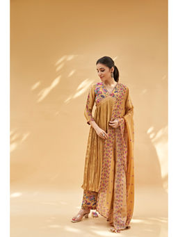 Sukruti Design - Sun & Gold Flared Anarkali Kurta with Pant and Dupatta (Set of 3)