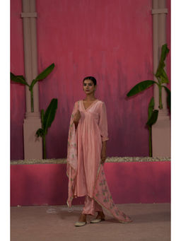 Sukruti Design - Pastel Peach Printed Anarkali Kurta with Pant and Dupatta (Set of 3)