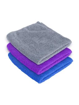 Encasa Homes - Microfibre Face Towel Grey Purple and Blue (Pack of 3)